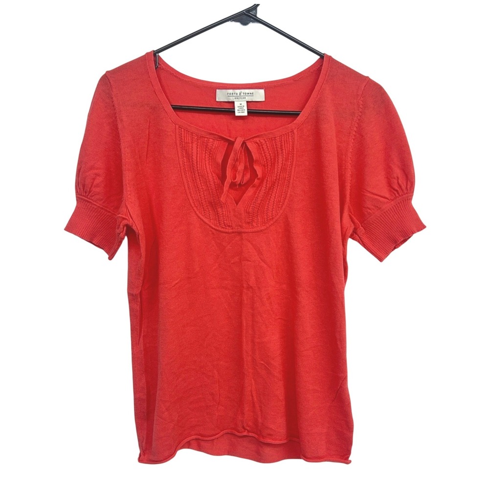 Cottagecore Keyhole Tie Knit Top Medium Coral Red Coquette Romantic Balletcore